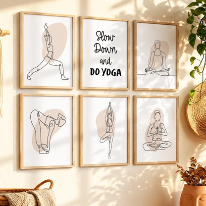 Minimalist Yoga Pose Line Wall Art Paintings with Frame for Living Room Bedroom