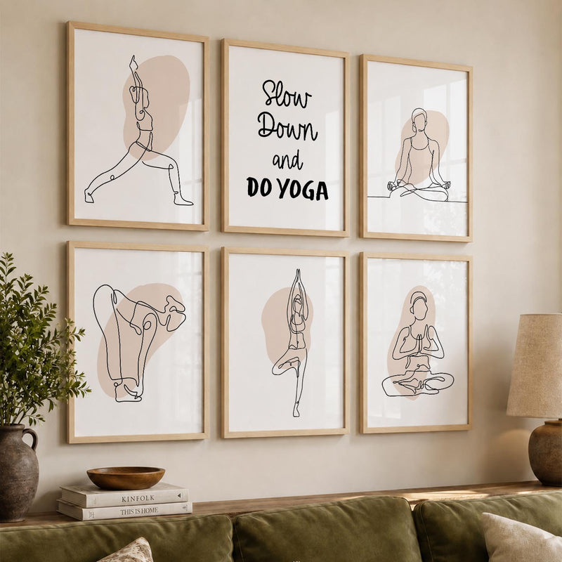 Minimalist Yoga Pose Line Wall Art Paintings with Frame for Living Room Bedroom
