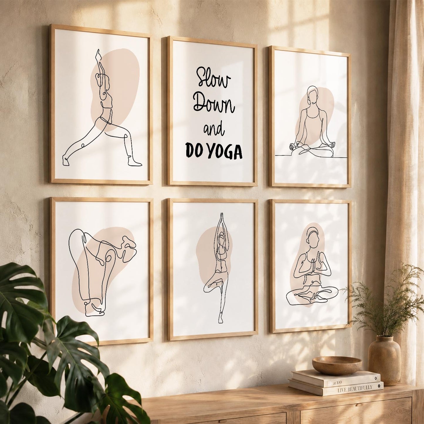 Minimalist Yoga Pose Line Wall Art Paintings with Frame for Living Room Bedroom
