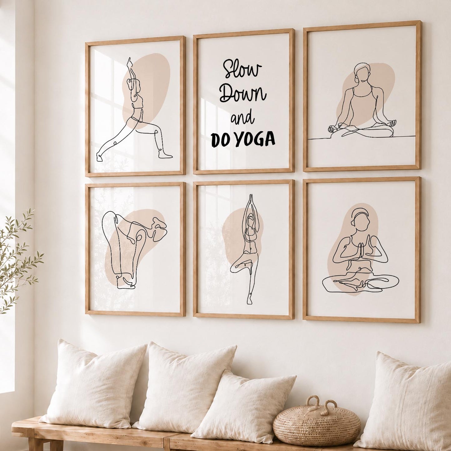 Minimalist Yoga Pose Line Wall Art Paintings with Frame for Living Room Bedroom