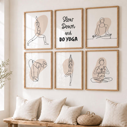 Minimalist Yoga Pose Line Wall Art Paintings with Frame for Living Room Bedroom