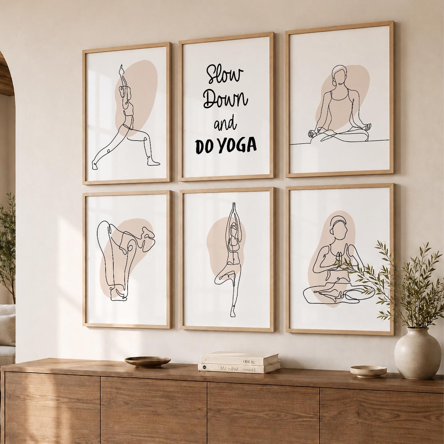 Minimalist Yoga Pose Line Wall Art Paintings with Frame for Living Room Bedroom