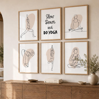 Minimalist Yoga Pose Line Wall Art Paintings with Frame for Living Room Bedroom