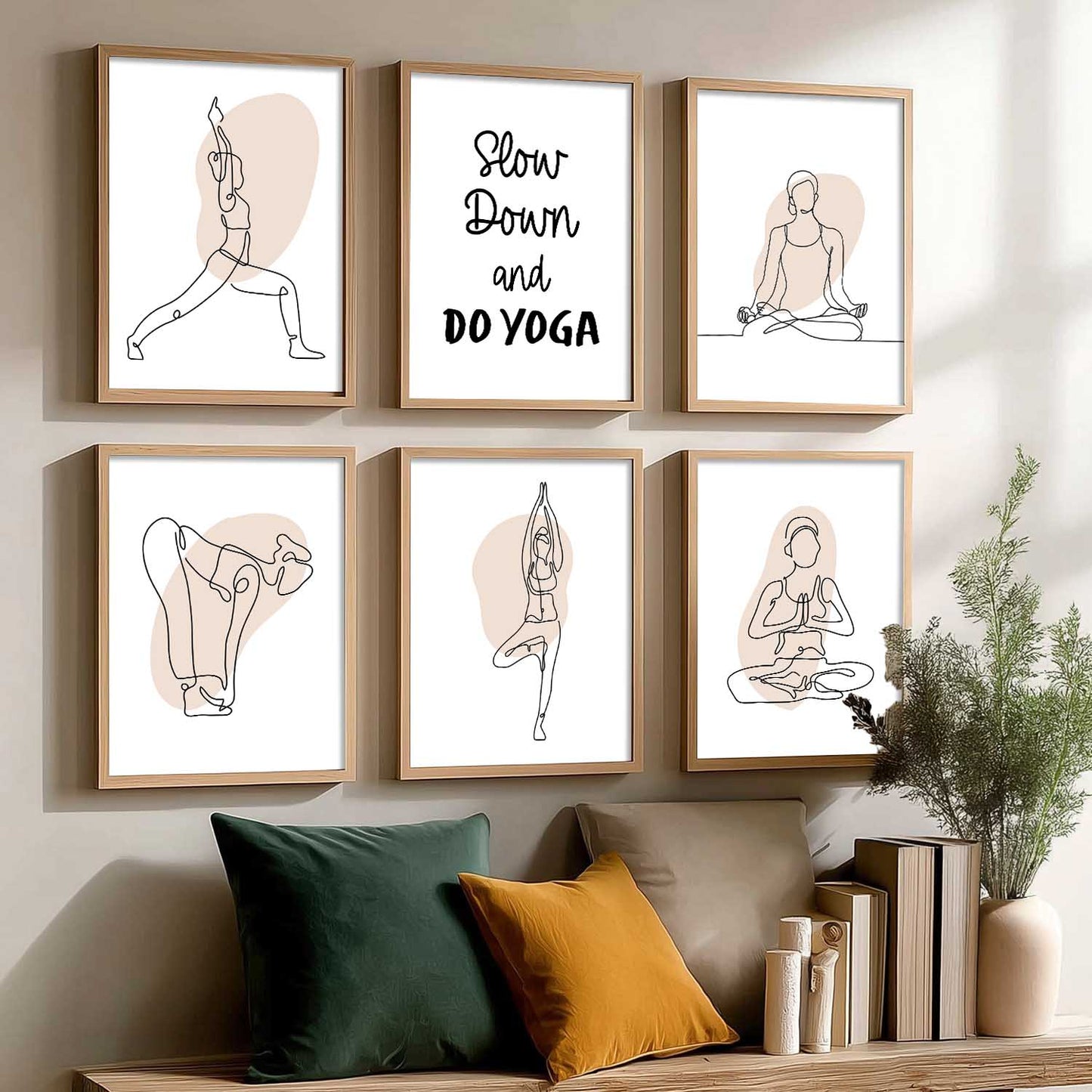 Minimalist Yoga Pose Line Wall Art Paintings with Frame for Living Room Bedroom