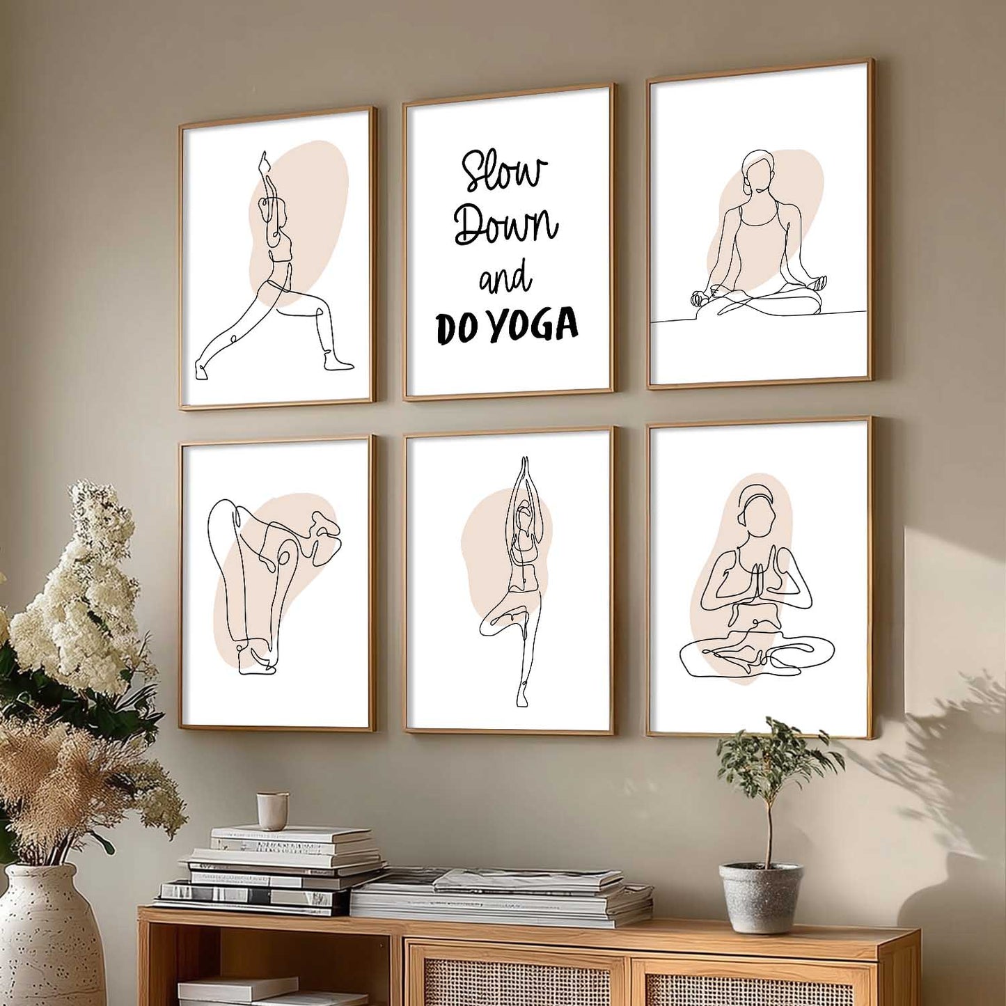 Minimalist Yoga Pose Line Wall Art Paintings with Frame for Living Room Bedroom