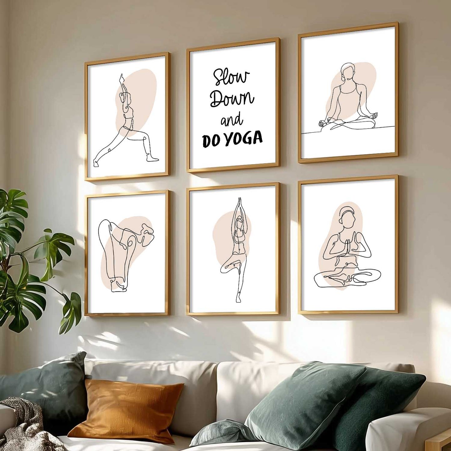 Minimalist Yoga Pose Line Wall Art Paintings with Frame for Living Room Bedroom