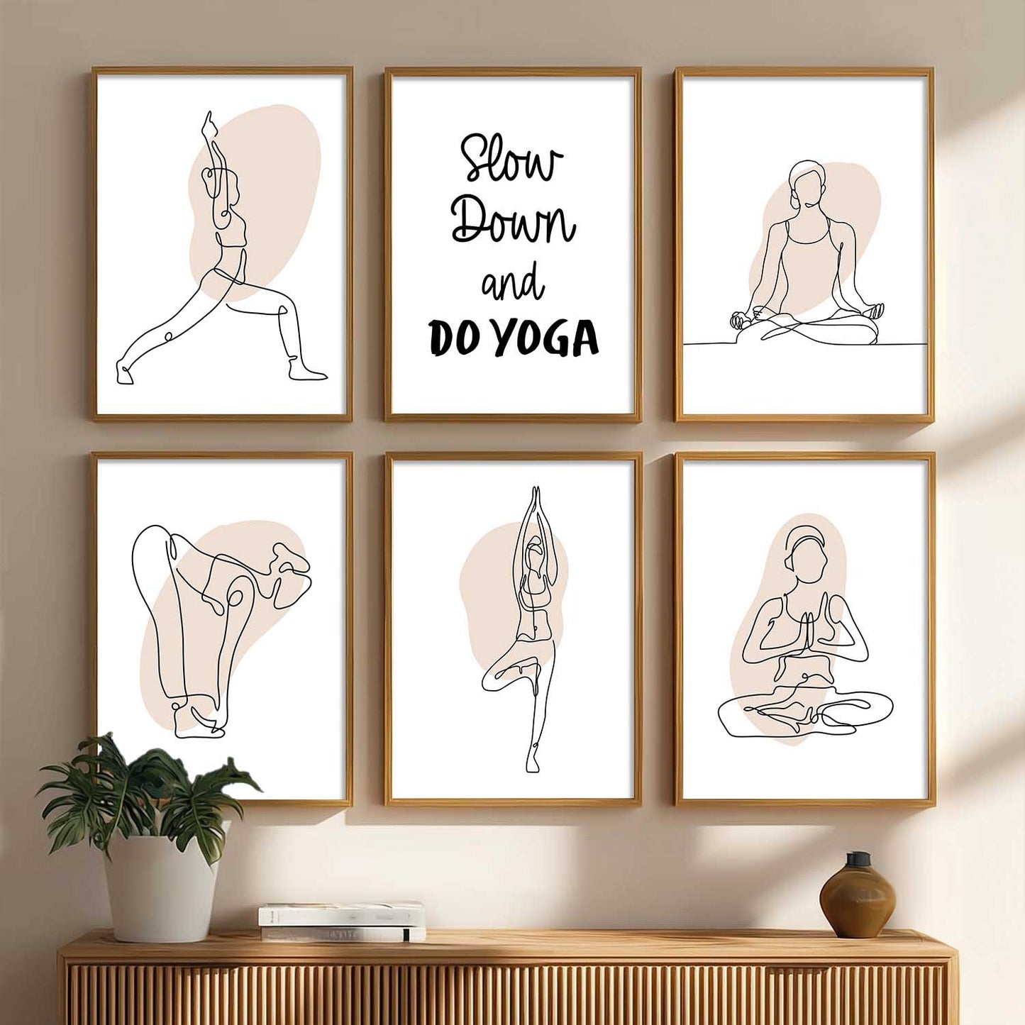 Minimalist Yoga Pose Line Wall Art Paintings with Frame for Living Room Bedroom
