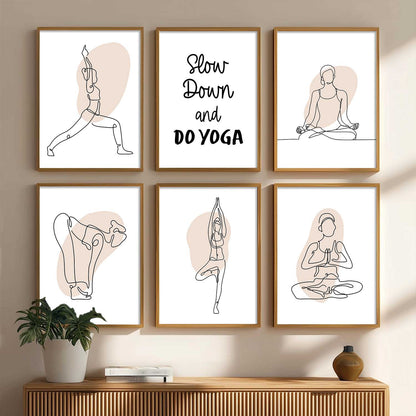 Minimalist Yoga Pose Line Wall Art Paintings with Frame for Living Room Bedroom