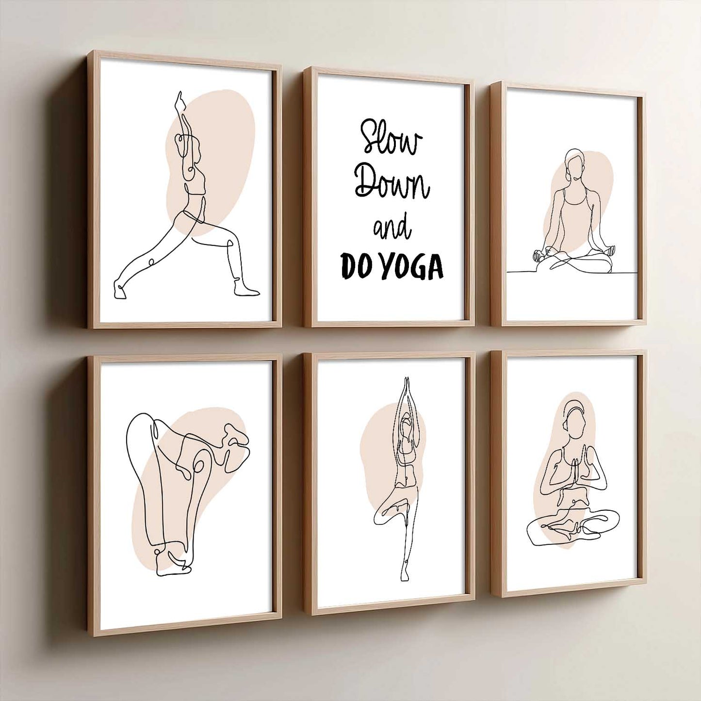 Minimalist Yoga Pose Line Wall Art Paintings with Frame for Living Room Bedroom