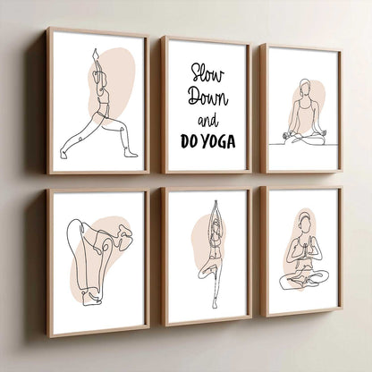 Minimalist Yoga Pose Line Wall Art Paintings with Frame for Living Room Bedroom