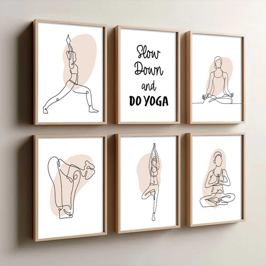 Minimalist Yoga Pose Line Wall Art Paintings with Frame for Living Room Bedroom
