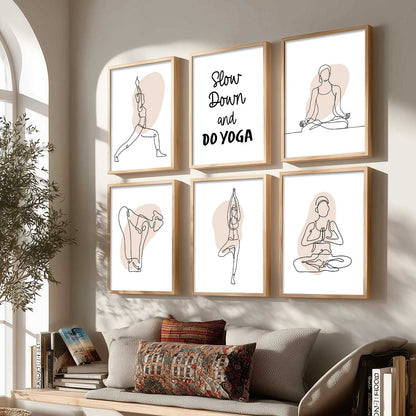 Minimalist Yoga Pose Line Wall Art Paintings with Frame for Living Room Bedroom