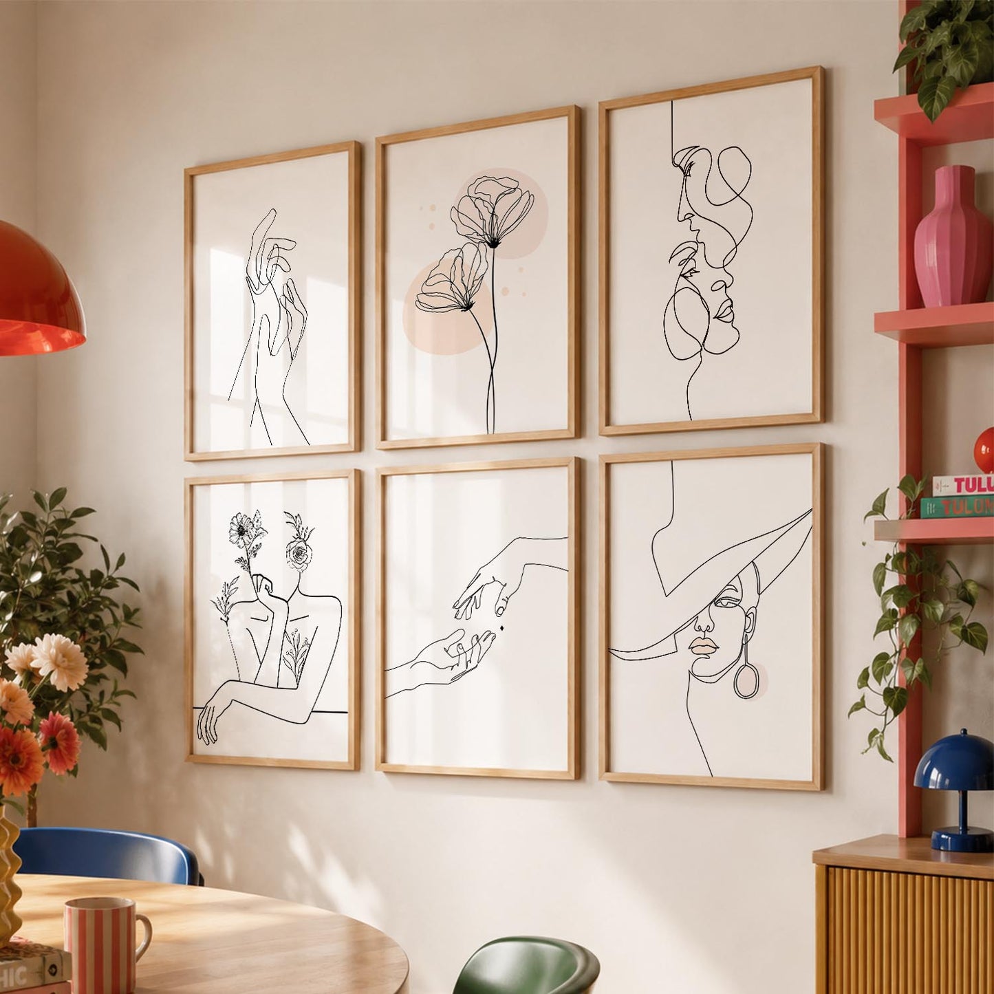 Minimalist Modern Line Wall Art Paintings with Frame for Living Room Bedroom