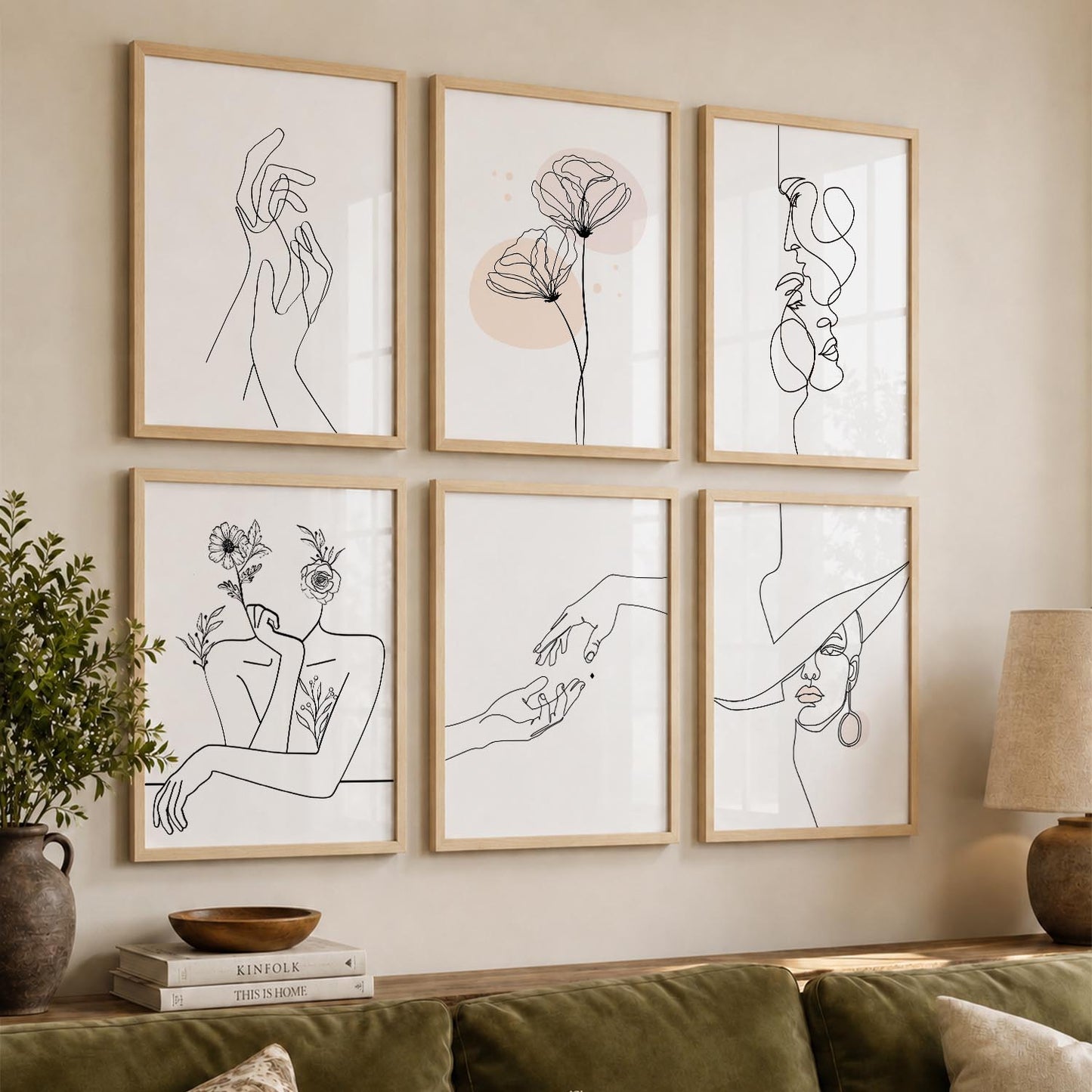 Minimalist Modern Line Wall Art Paintings with Frame for Living Room Bedroom
