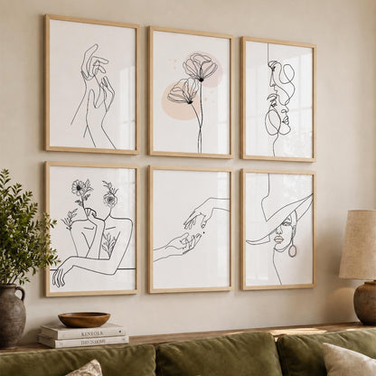 Minimalist Modern Line Wall Art Paintings with Frame for Living Room Bedroom