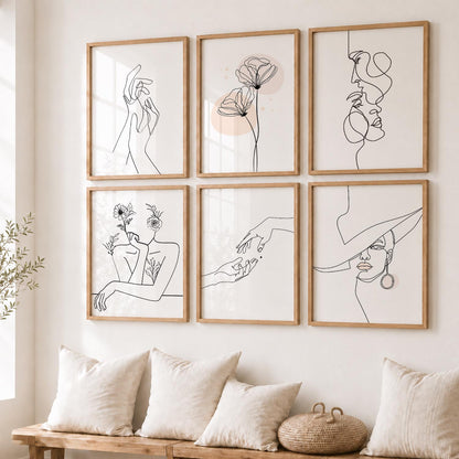 Minimalist Modern Line Wall Art Paintings with Frame for Living Room Bedroom
