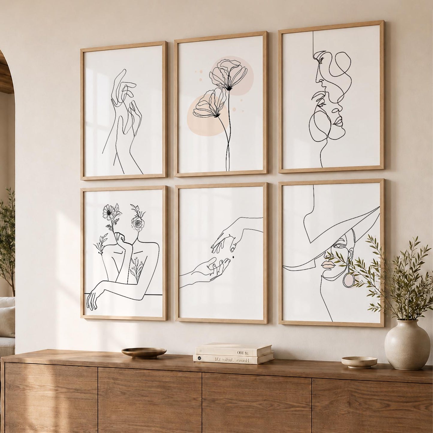 Minimalist Modern Line Wall Art Paintings with Frame for Living Room Bedroom