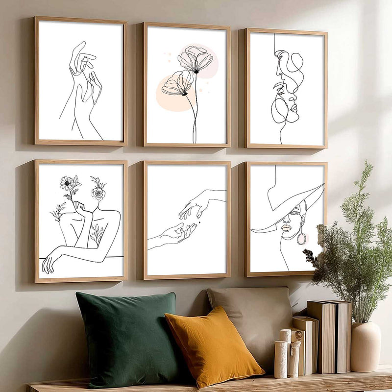 Minimalist Modern Line Wall Art Paintings with Frame for Living Room Bedroom