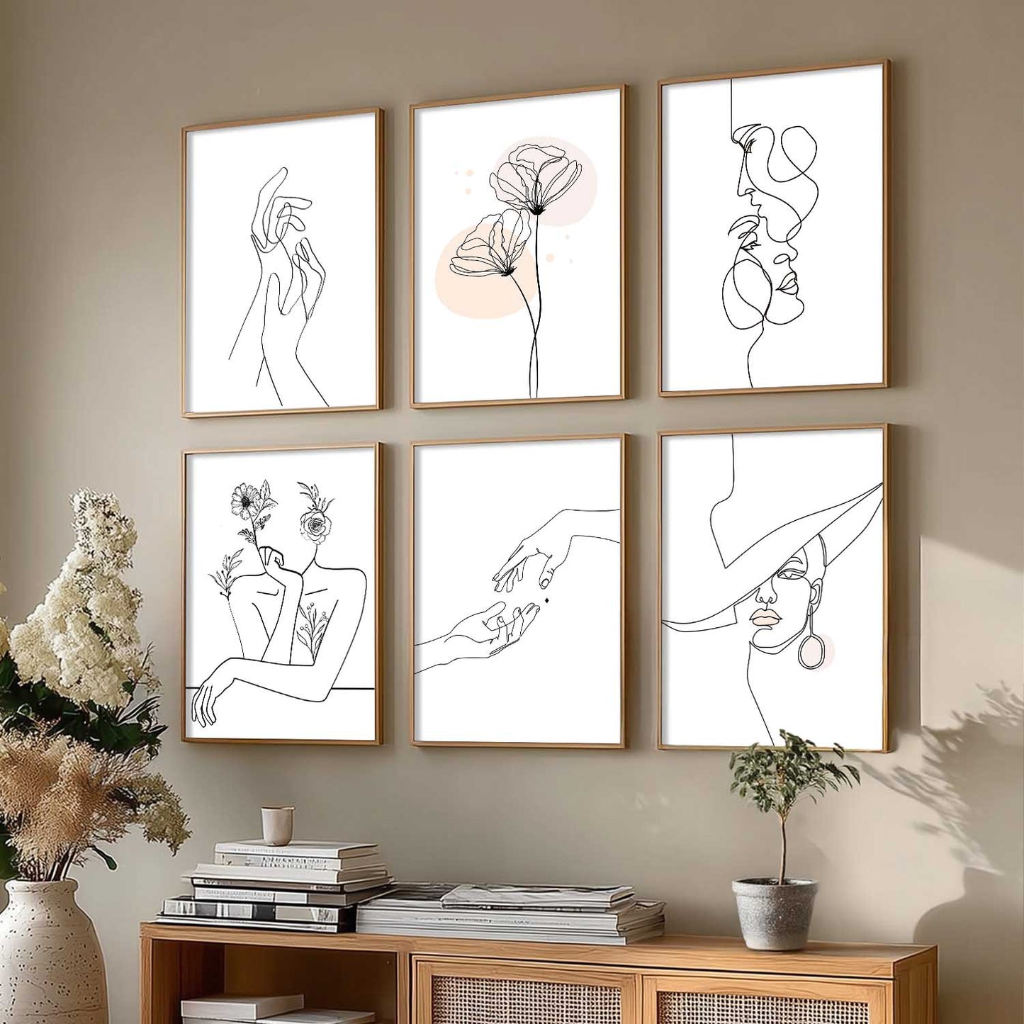 Minimalist Modern Line Wall Art Paintings with Frame for Living Room Bedroom