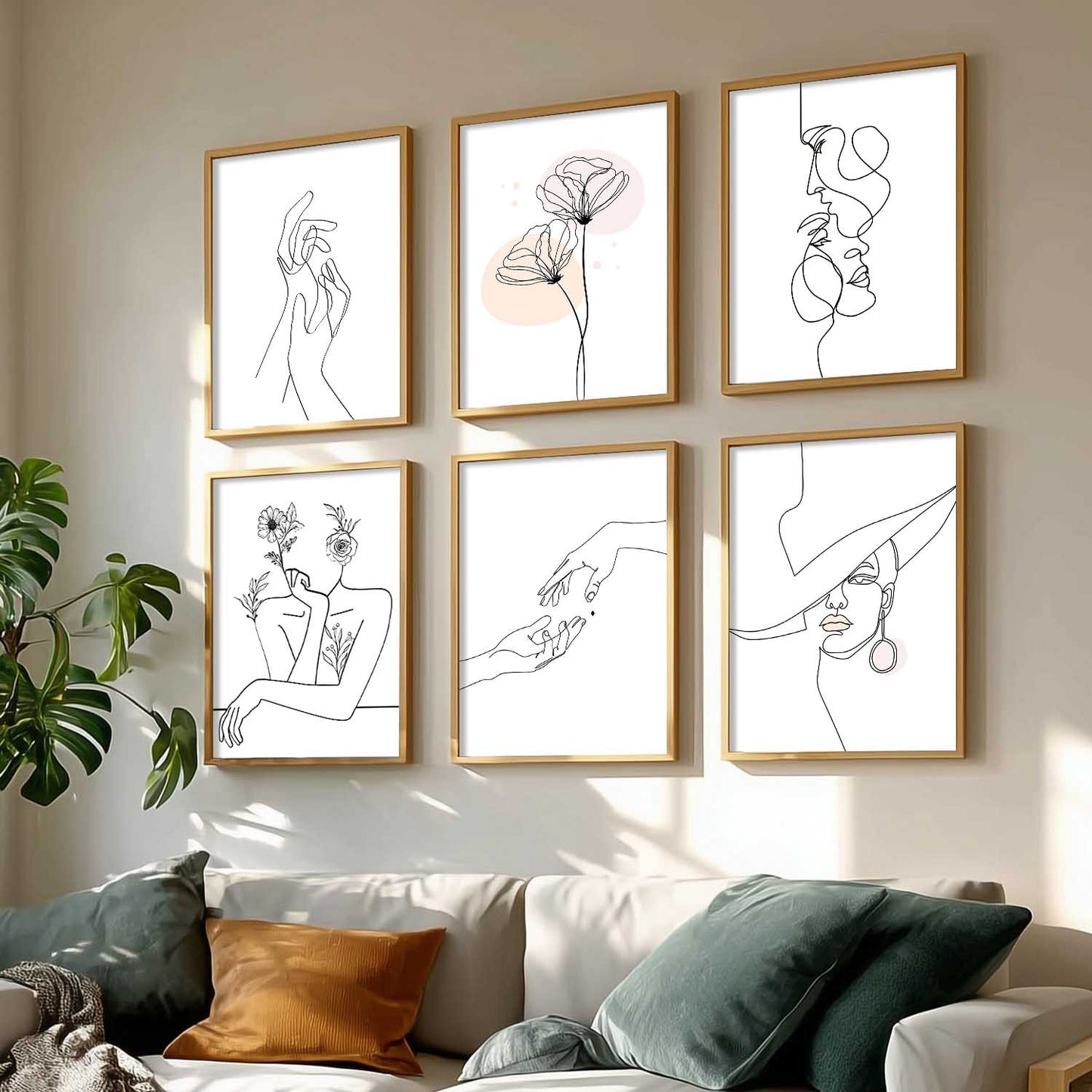 Minimalist Modern Line Wall Art Paintings with Frame for Living Room Bedroom