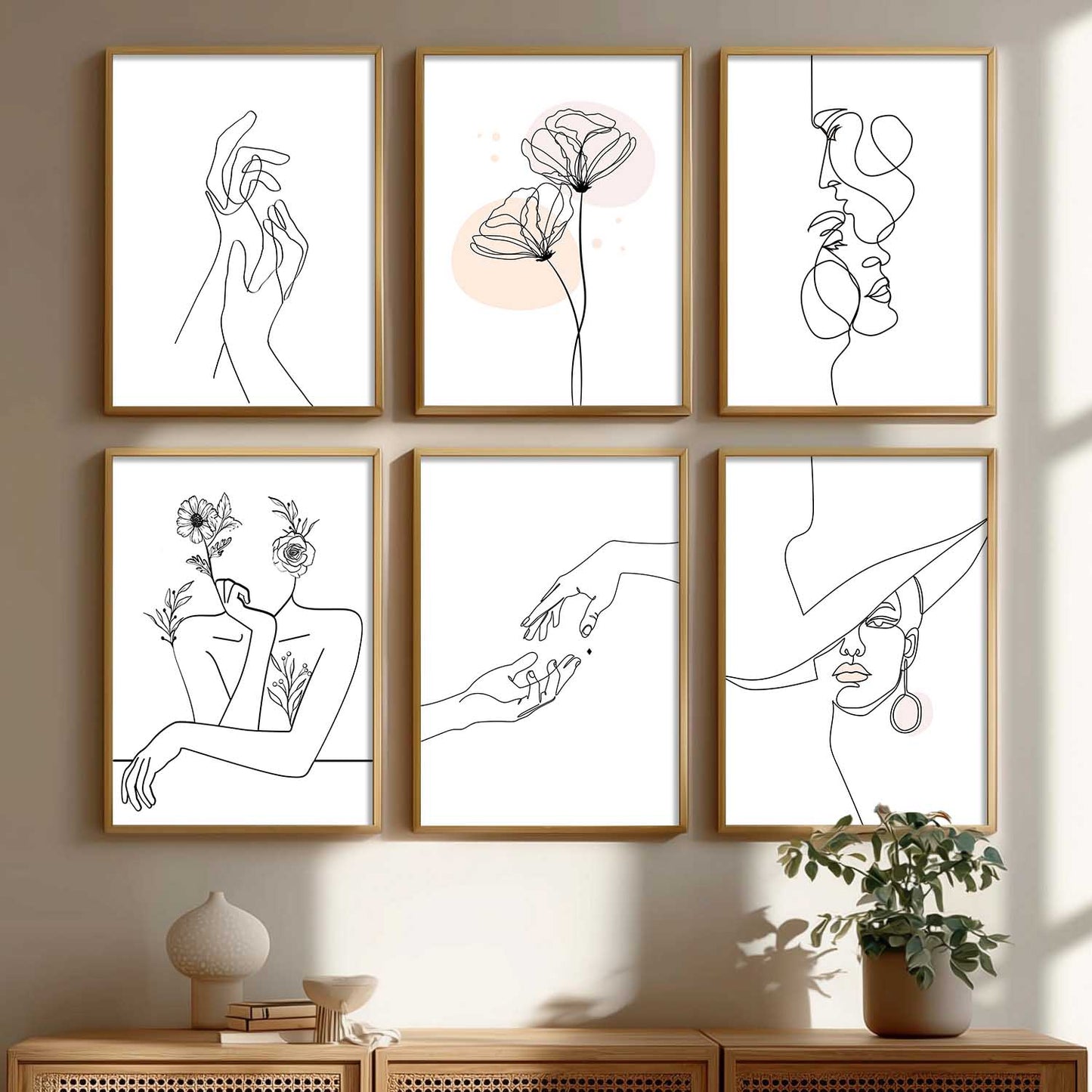 Minimalist Modern Line Wall Art Paintings with Frame for Living Room Bedroom