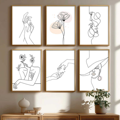 Minimalist Modern Line Wall Art Paintings with Frame for Living Room Bedroom