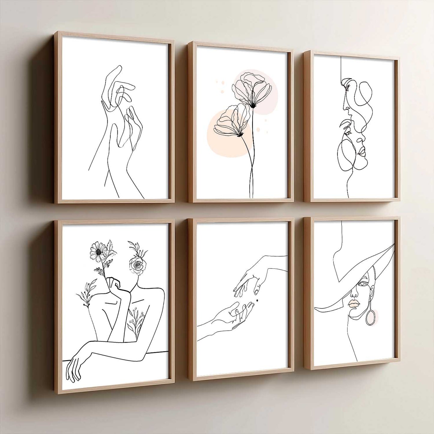 Minimalist Modern Line Wall Art Paintings with Frame for Living Room Bedroom
