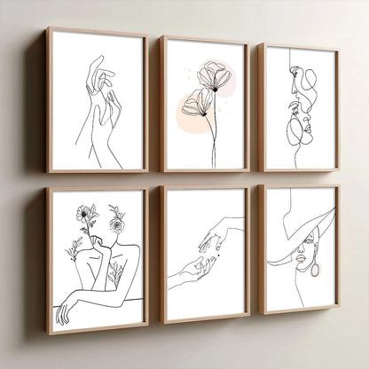 Minimalist Modern Line Wall Art Paintings with Frame for Living Room Bedroom