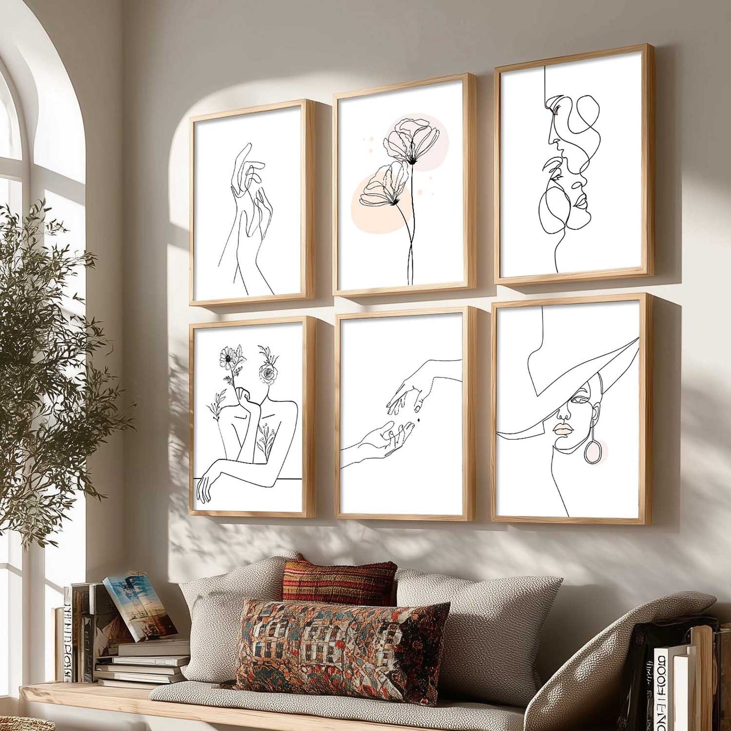 Minimalist Modern Line Wall Art Paintings with Frame for Living Room Bedroom