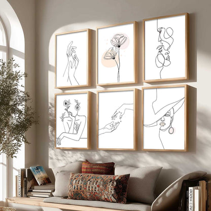 Minimalist Modern Line Wall Art Paintings with Frame for Living Room Bedroom