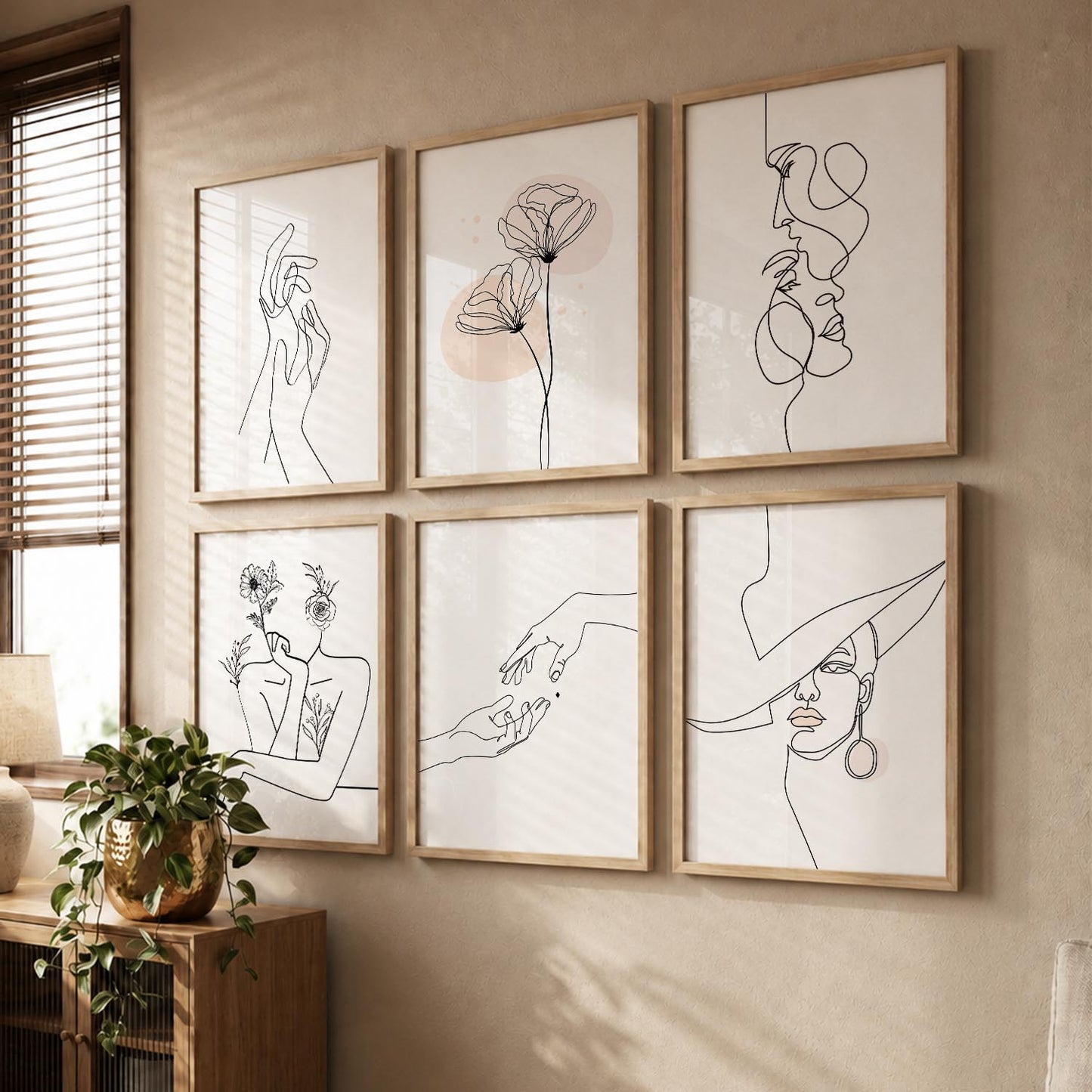 Minimalist Modern Line Wall Art Paintings with Frame for Living Room Bedroom