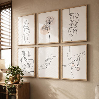 Minimalist Modern Line Wall Art Paintings with Frame for Living Room Bedroom
