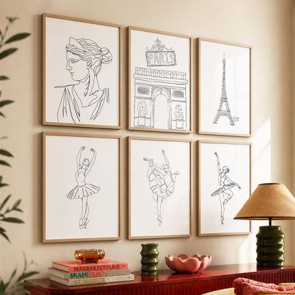 Minimalist Dancing Lady Wall Art Paintings with Frame for Living Room Bedroom
