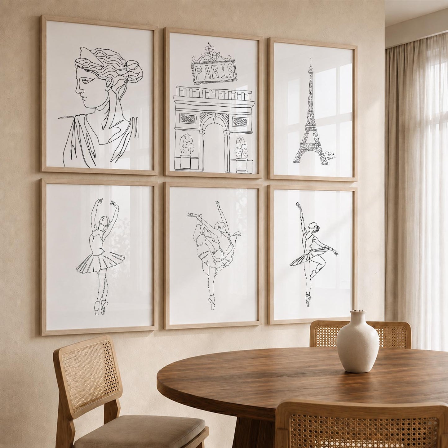 Minimalist Dancing Lady Wall Art Paintings with Frame for Living Room Bedroom