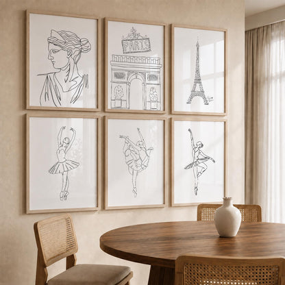Minimalist Dancing Lady Wall Art Paintings with Frame for Living Room Bedroom