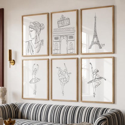 Minimalist Dancing Lady Wall Art Paintings with Frame for Living Room Bedroom