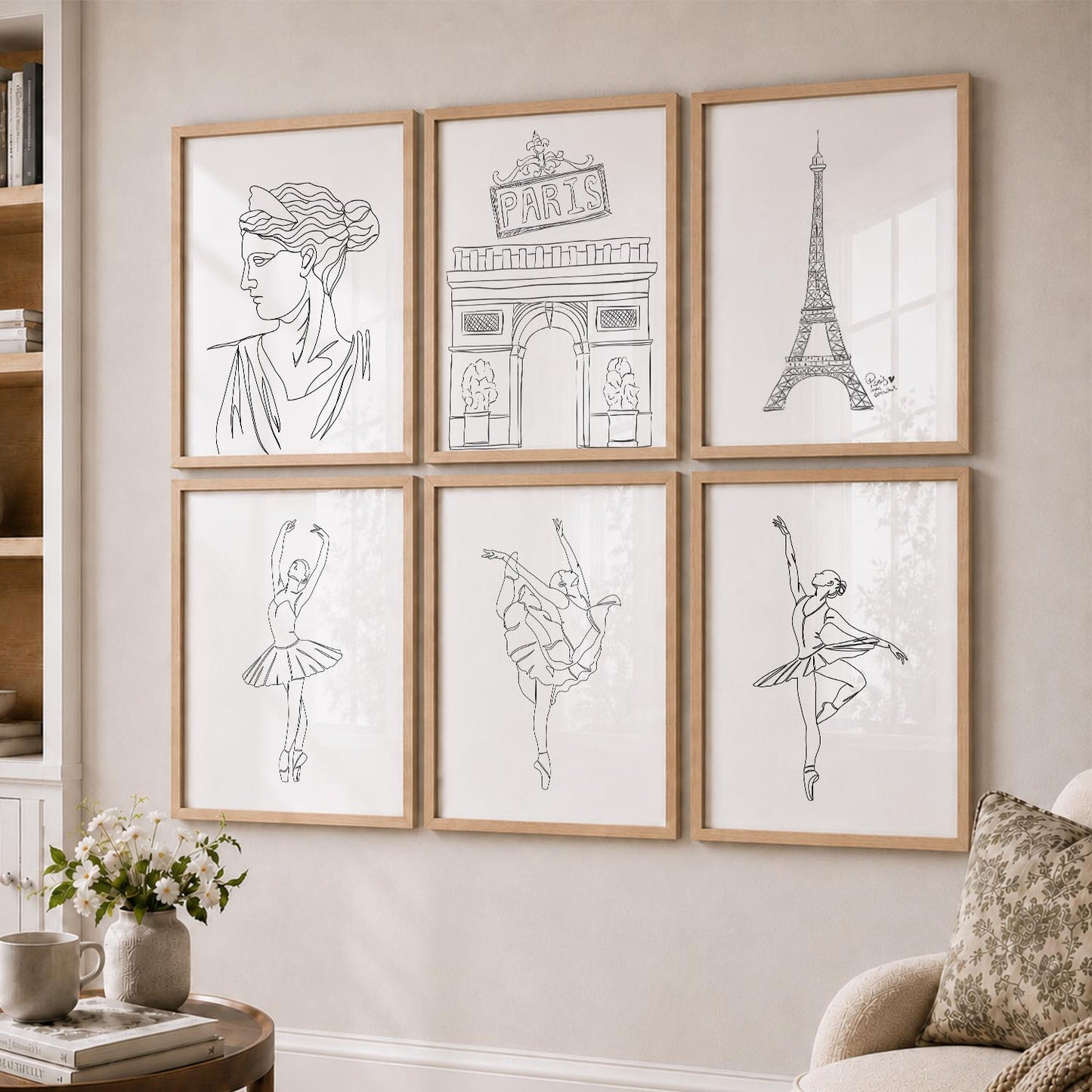 Minimalist Dancing Lady Wall Art Paintings with Frame for Living Room Bedroom