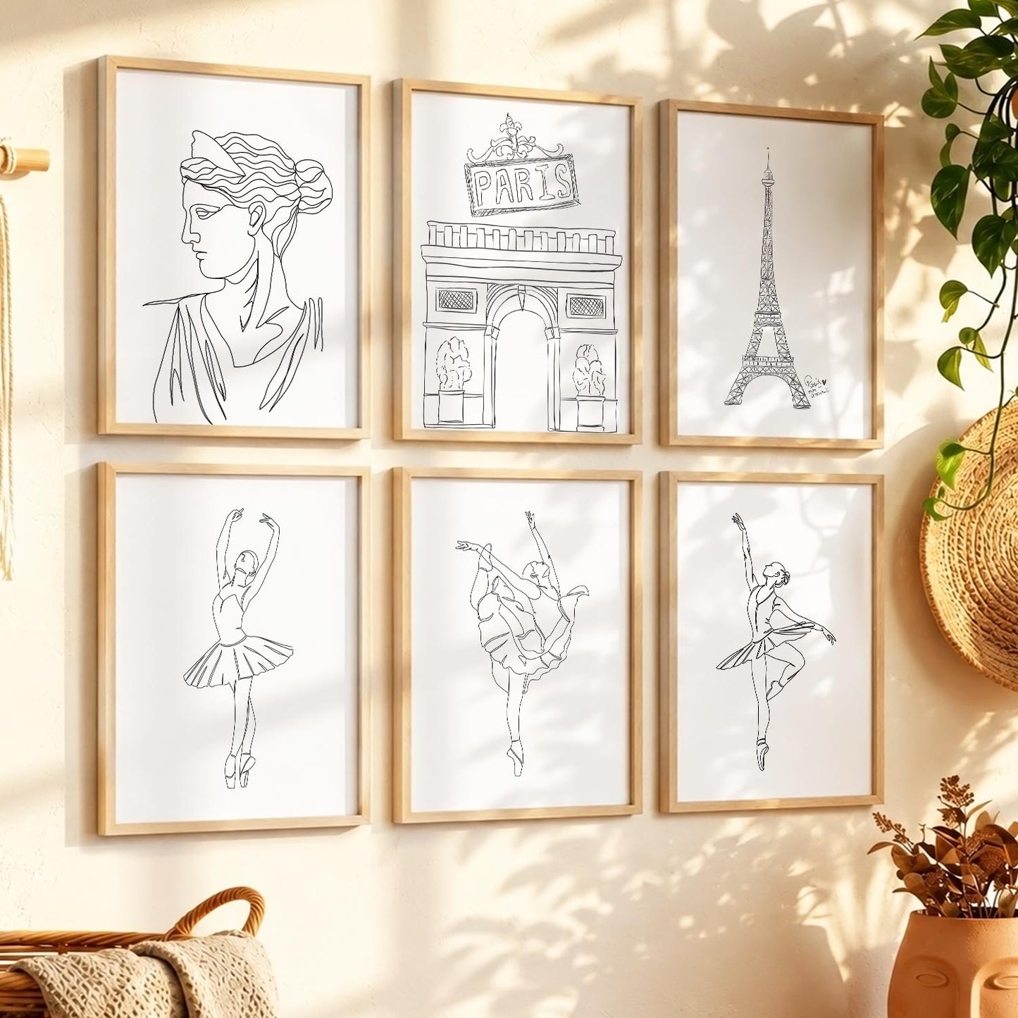 Minimalist Dancing Lady Wall Art Paintings with Frame for Living Room Bedroom