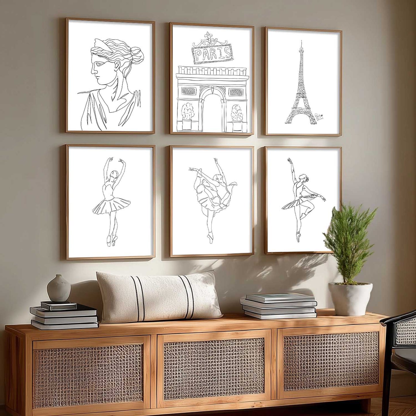 Minimalist Dancing Lady Wall Art Paintings with Frame for Living Room Bedroom