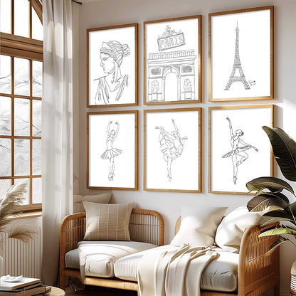 Minimalist Dancing Lady Wall Art Paintings with Frame for Living Room Bedroom