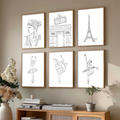 Minimalist Dancing Lady Wall Art Paintings with Frame for Living Room Bedroom