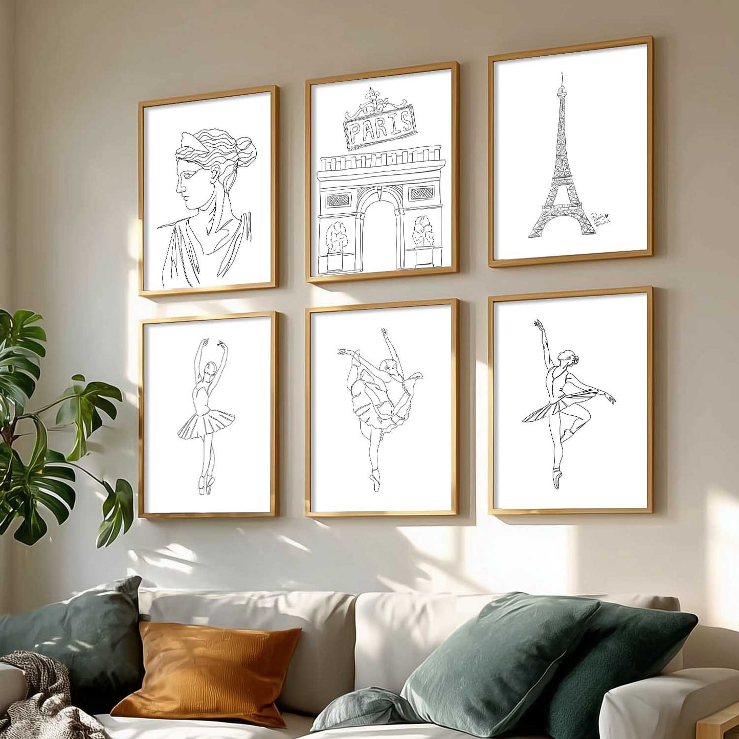 Minimalist Dancing Lady Wall Art Paintings with Frame for Living Room Bedroom