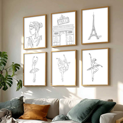 Minimalist Dancing Lady Wall Art Paintings with Frame for Living Room Bedroom