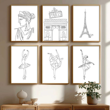 Minimalist Dancing Lady Wall Art Paintings with Frame for Living Room Bedroom