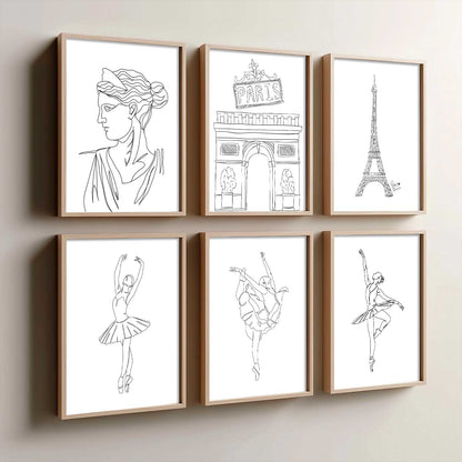 Minimalist Dancing Lady Wall Art Paintings with Frame for Living Room Bedroom