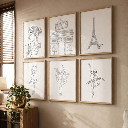 Minimalist Dancing Lady Wall Art Paintings with Frame for Living Room Bedroom