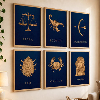 LIBRA SAGITTARIOUS LEO CANCER VIRGO SCORPIO Astrological Signs Wall Art Paintings with Frame for Living Room Bedroom