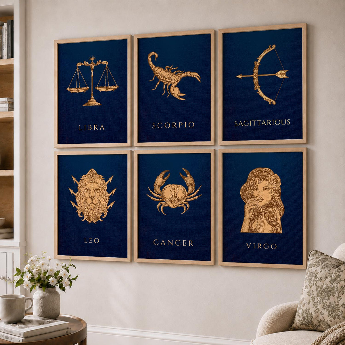 LIBRA SAGITTARIOUS LEO CANCER VIRGO SCORPIO Astrological Signs Wall Art Paintings with Frame for Living Room Bedroom