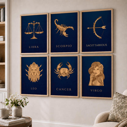 LIBRA SAGITTARIOUS LEO CANCER VIRGO SCORPIO Astrological Signs Wall Art Paintings with Frame for Living Room Bedroom