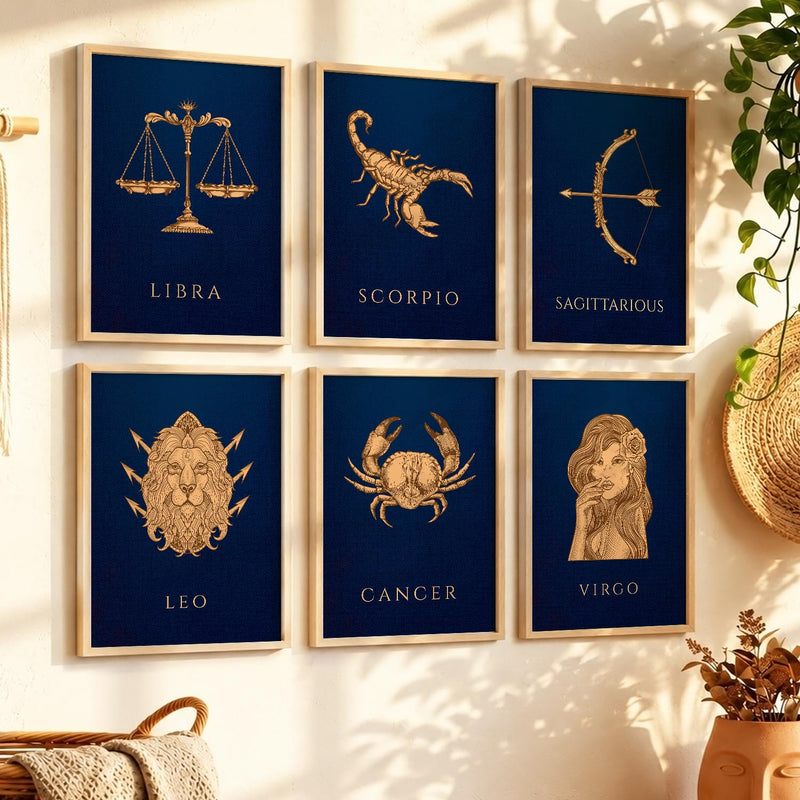 LIBRA SAGITTARIOUS LEO CANCER VIRGO SCORPIO Astrological Signs Wall Art Paintings with Frame for Living Room Bedroom